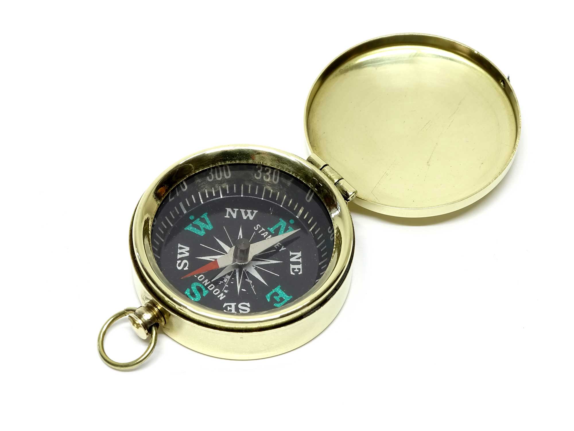 Kleiner Dosen Kompass Taschenkompass Messing vernickelt Deckel Kompass G4316 