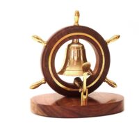 Tischglocke mit Steuerrad - Messing mit Holzsockel