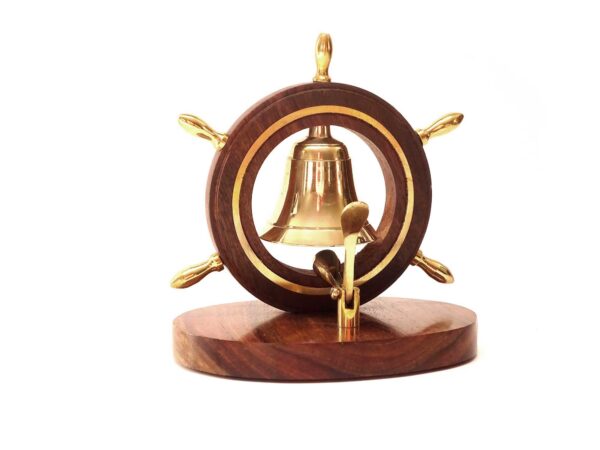 Tischglocke mit Steuerrad - Messing mit Holzsockel