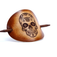 Vickys World Leder Haarspange - OX Antique - Sugar Scull