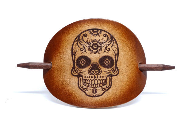 Vickys World Leder Haarspange - OX Antique - Sugar Scull – Bild 2