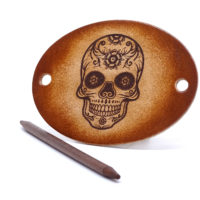 Vickys World Leder Haarspange - OX Antique - Sugar Scull – Bild 3