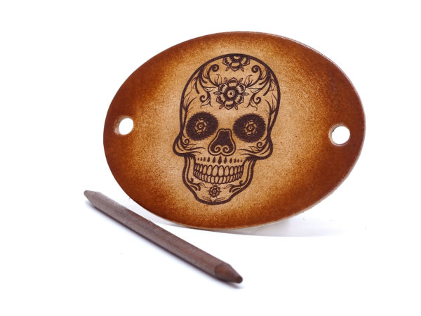 Vickys World Leder Haarspange - OX Antique - Sugar Scull – Bild 3