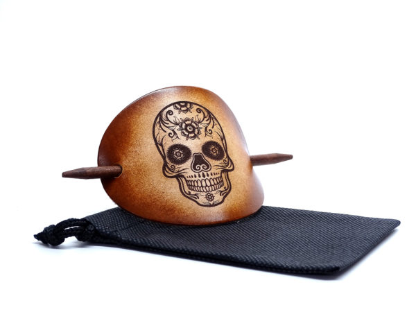 Vickys World Leder Haarspange - OX Antique - Sugar Scull – Bild 4