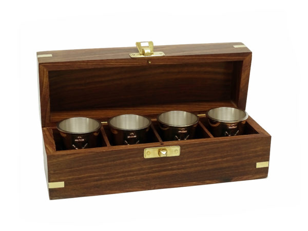 Messing Rumbecher 4er Set in der Teak Holz Box – Bild 3