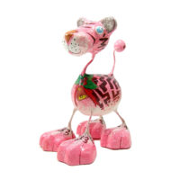Tiger Katze - Pappmache - Pink - XL - Skulptur - Kunst