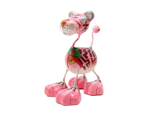 Tiger Katze - Pappmache - Pink - XL - Skulptur - Kunst