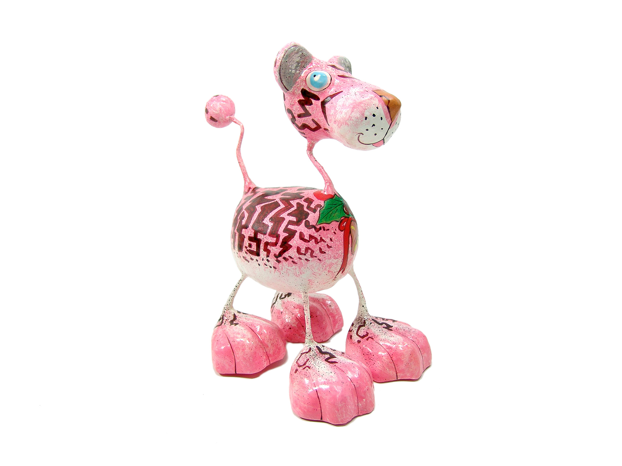 Tiger Katze - Pappmache - Pink - XL - Skulptur - Kunst - Geschenke MAX