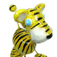 Tiger Katze - Pappmache - Gelb - XL - Skulptur - Kunst