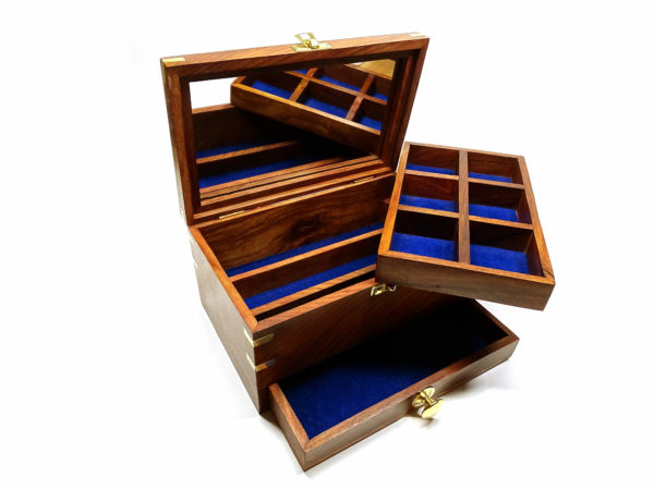 Schmuckkästchen Schatulle - Ausziehbar mit 10 Fächern - Holz Messing