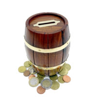 Maritime Spardose - Fass aus Holz und Messing