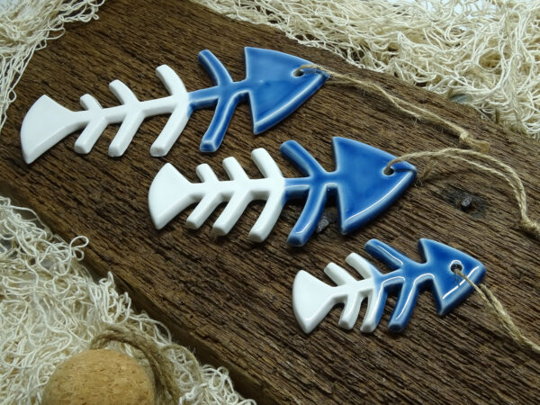 Maritimes Grätenfisch Keramik Hänger 3er Set – Bild 2