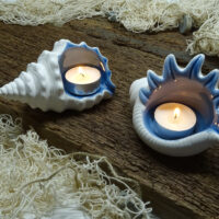 Maritime Teelichter - Muschel & Schnecke aus Keramik - 2er Set – Bild 2