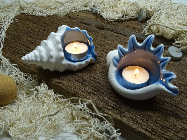 Maritime Teelichter - Muschel & Schnecke aus Keramik - 2er Set – Bild 2