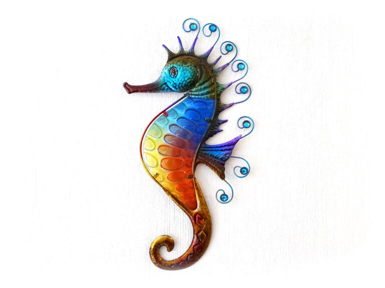 Linoows Wanddeko Seepferdchen – Wandskulptur Aus Glas, Metall & Acrylperlen, Ca. 27x49 Cm