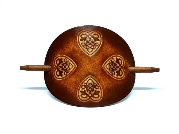 Vickys World Leder Haarspange - OX Antique Lion Celtic Hearts – Bild 3