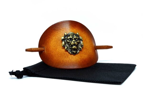 Vickys World Leder Haarspange - OX Antique Lion Löwenkopf Gold – Bild 4