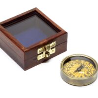 Messing Kompass mit Sonnenuhr - Holzbox mit Glasdeckel – Bild 2