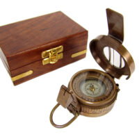 Massiver Messing Peil Kompass - Marschkompass Antik-Look - Holz Box