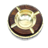 Massiver Aschenbecher Fass-Optik Holz und Messing – Bild 4