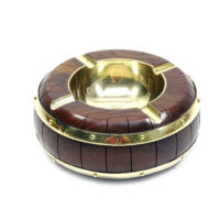 Massiver Aschenbecher Fass-Optik Holz und Messing