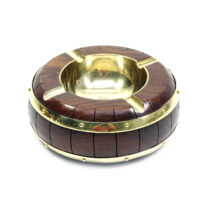 Massiver Aschenbecher Fass-Optik Holz und Messing – Bild 5