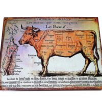 Metall Schild - Französische Küche - Le Bœuf - Lehrtafel für Köche und Fleischer