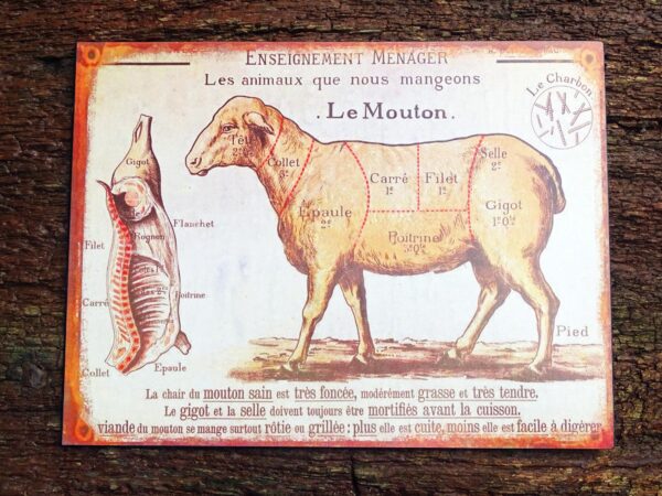 Metall Schild - Französische Küche - Le Mouton - Lehrtafel für Köche und Fleischer – Bild 3