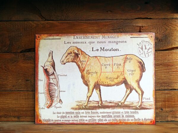 Metall Schild - Französische Küche - Le Mouton - Lehrtafel für Köche und Fleischer – Bild 2