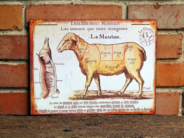 Metall Schild - Französische Küche - Le Mouton - Lehrtafel für Köche und Fleischer – Bild 4
